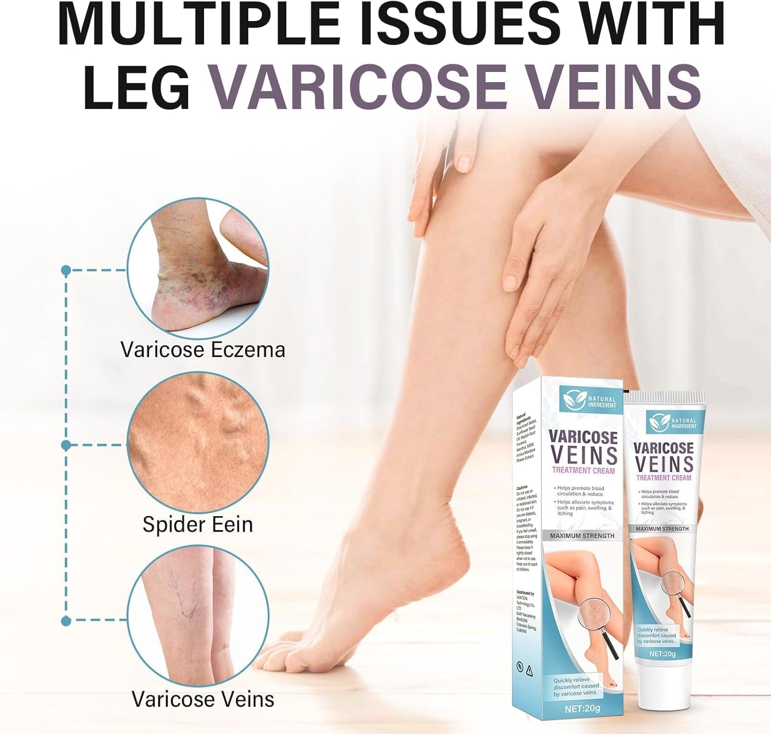 Varicose Vein Treatment for Legs, Varicose Vein Relief Cream, Improves Blood Circulation, Quickly Relieves Leg Pain