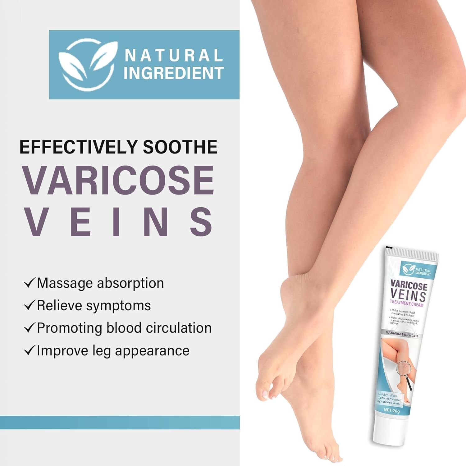 Varicose Vein Treatment for Legs, Varicose Vein Relief Cream, Improves Blood Circulation, Quickly Relieves Leg Pain